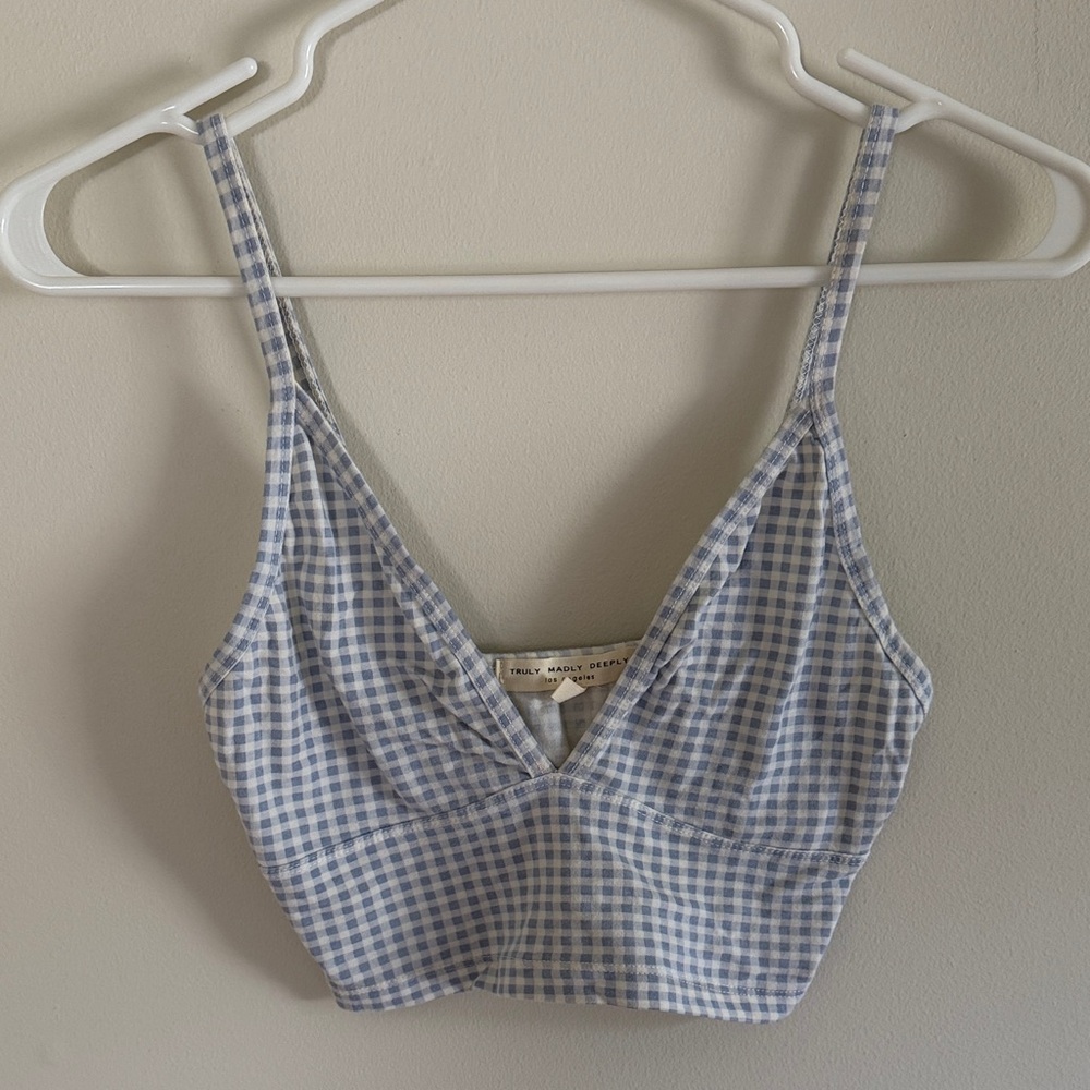 Truly Madly Deeply Blue and White Gingham Crop Cami